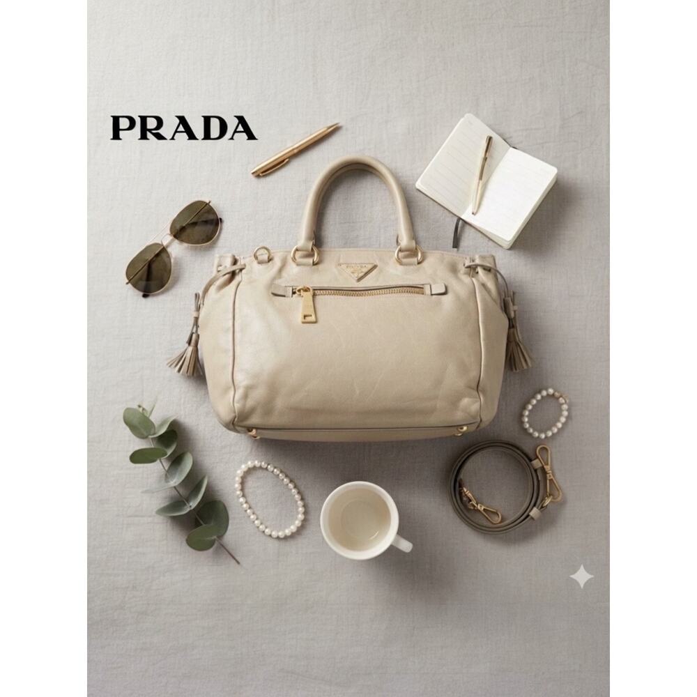 Authenticated Prada Vitello Daino Drawstring  Leather Tote